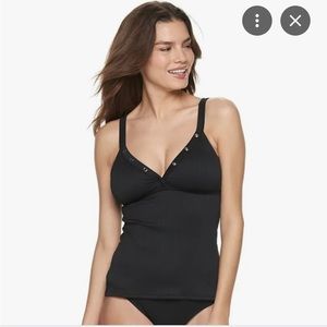 Apt.9 black ribbed Henley tankini top L